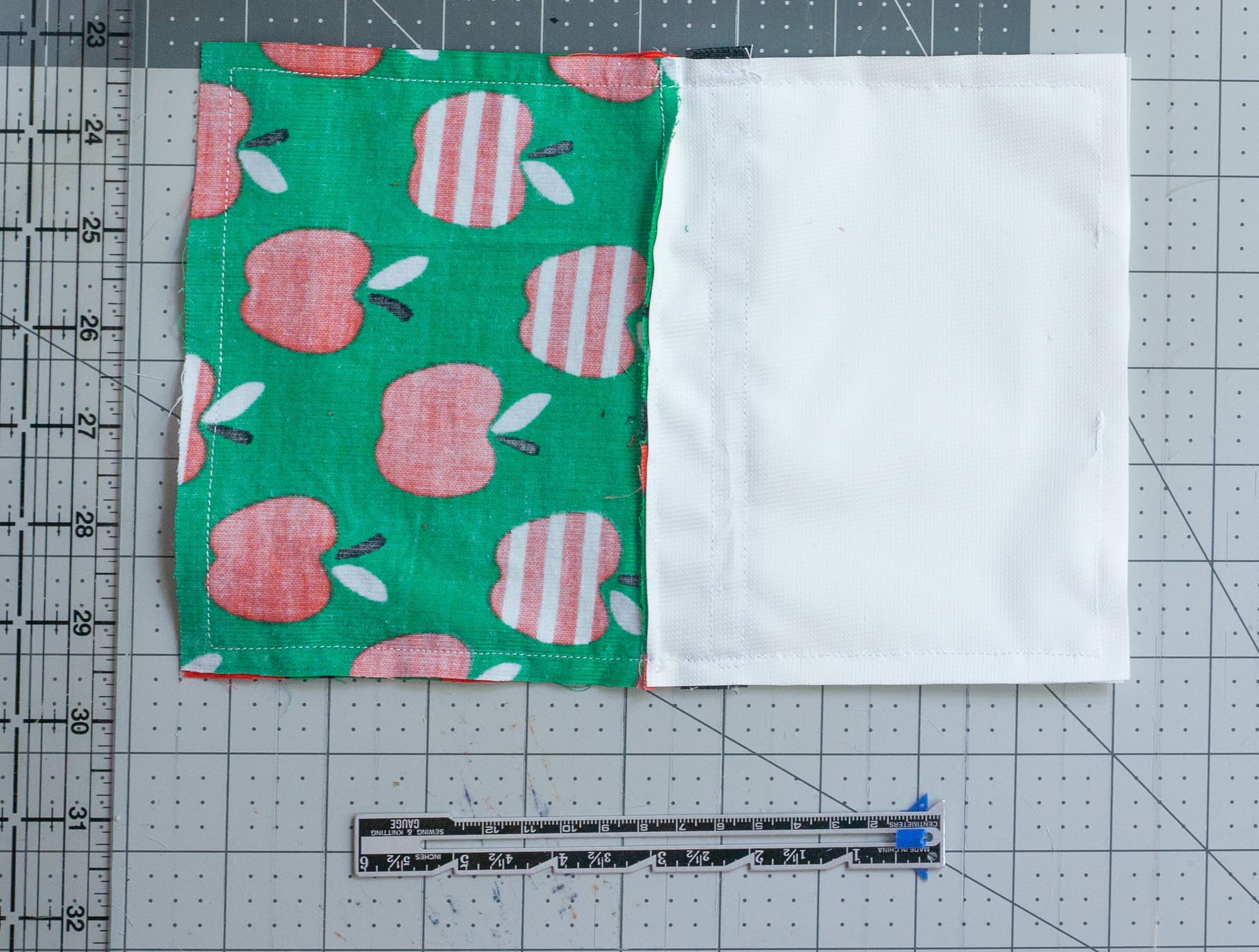 Pieces of fabric for small bags sewn together