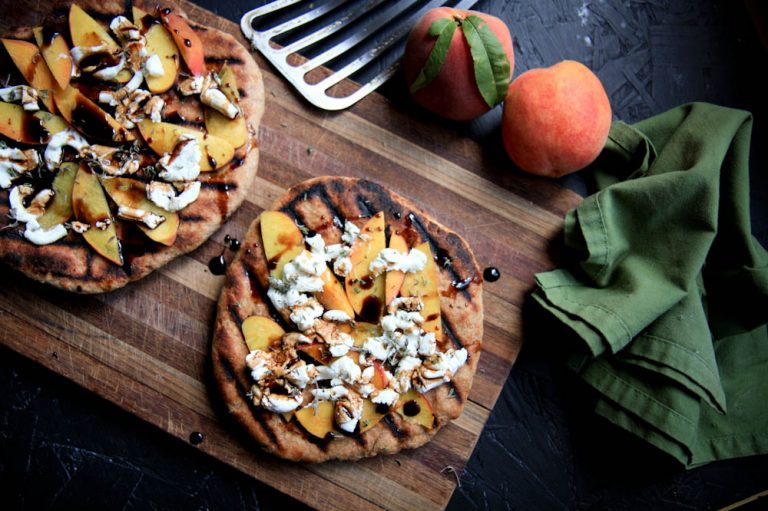 Grilled Peach and Goat Cheese Pizzas