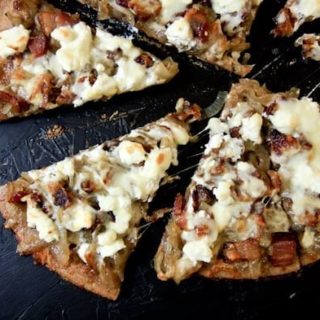 Caramelized Onion, Bacon, and Goat Cheese Pizza