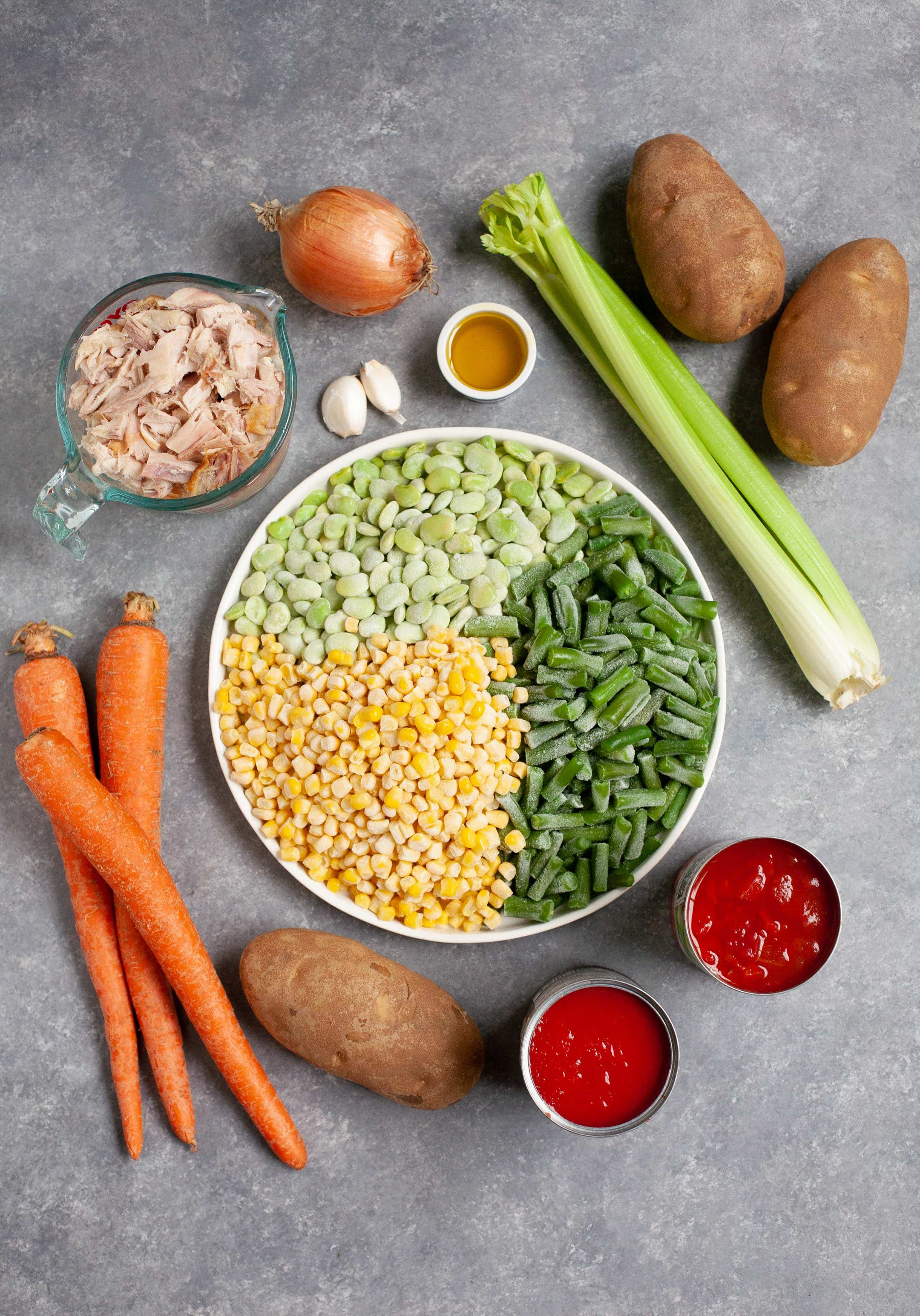 Ingredients for Turkey Vegetable Soup - carrots, turkey, veggies, potatoes, celery