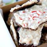 Peppermint bark rests in a gift box