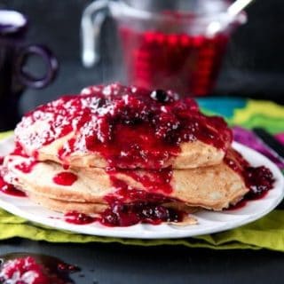 Whole Wheat Cottage Cheese Pancakes with Mixed Berry Chia Syrup