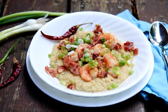 shrimp and cheddar quinoa with bacon