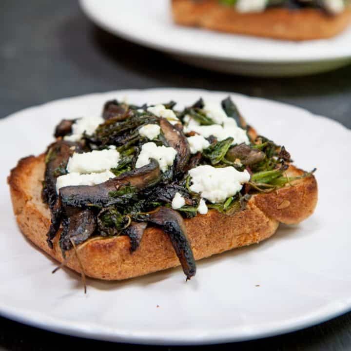 Portabella and Radish Green Toasts with Goat Cheese