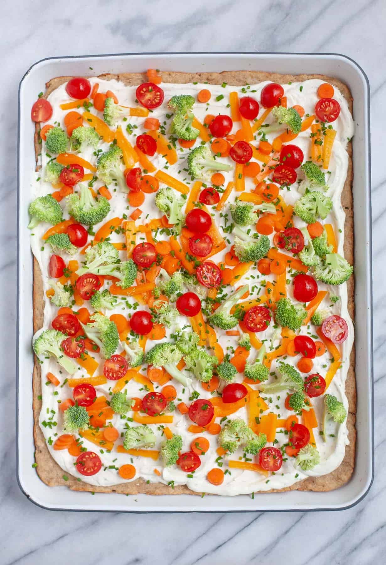 Tray of Cold Veggie Pizza Appetizers