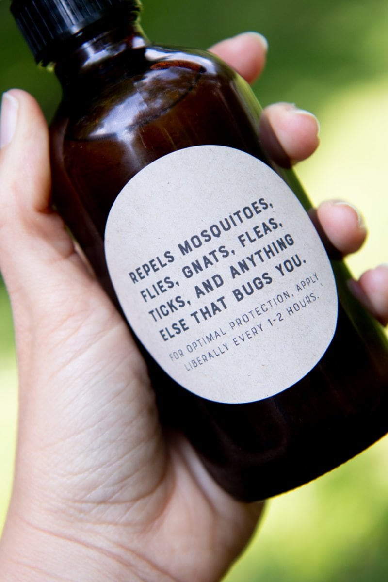 Close-up shot of a label for homemade all-natural tick and bug spray