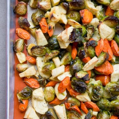 Rosemary Roasted Brussels Sprouts, Parsnips, and Carrots