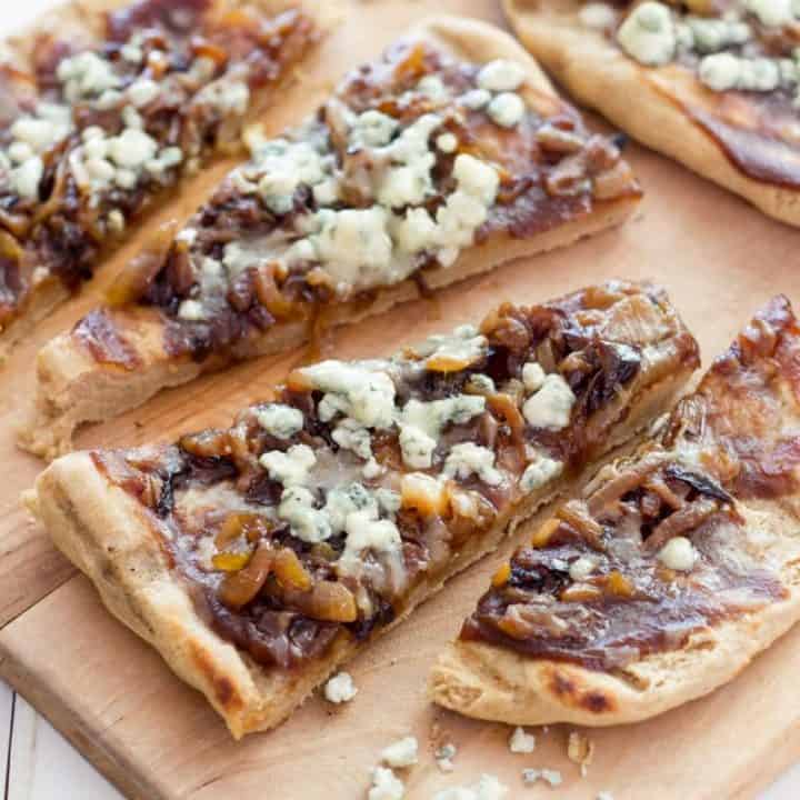 Grilled Caramelized Onion, Blue Cheese, and Apple Butter Flatbread