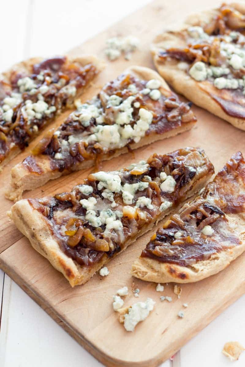 Grilled Caramelized Onion, Blue Cheese, and Apple Butter Flatbread