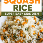 A bowl of butternut squash rice with the text overlay "Butternut Squash Rice"