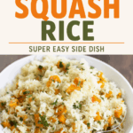 A bowl of butternut squash rice with the text overlay "Butternut Squash Rice"