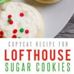 Lofthouse Sugar Cookies with red, white, and green frosting and sprinkles