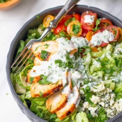 Grilled Buffalo Chicken Salad with Greek Yogurt Blue Cheese Dressing