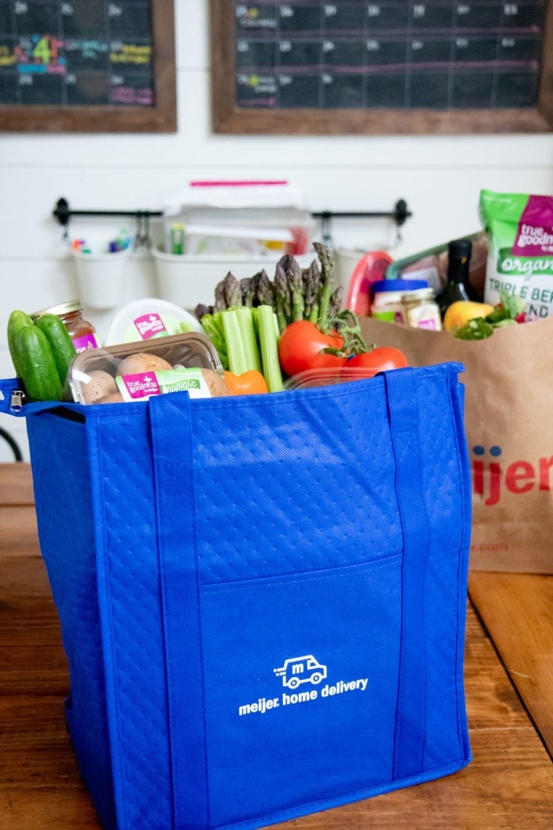 Meijer Home Delivery bags filled with groceries