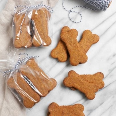 Healthy Homemade Dog Treats wrapped up for gifting