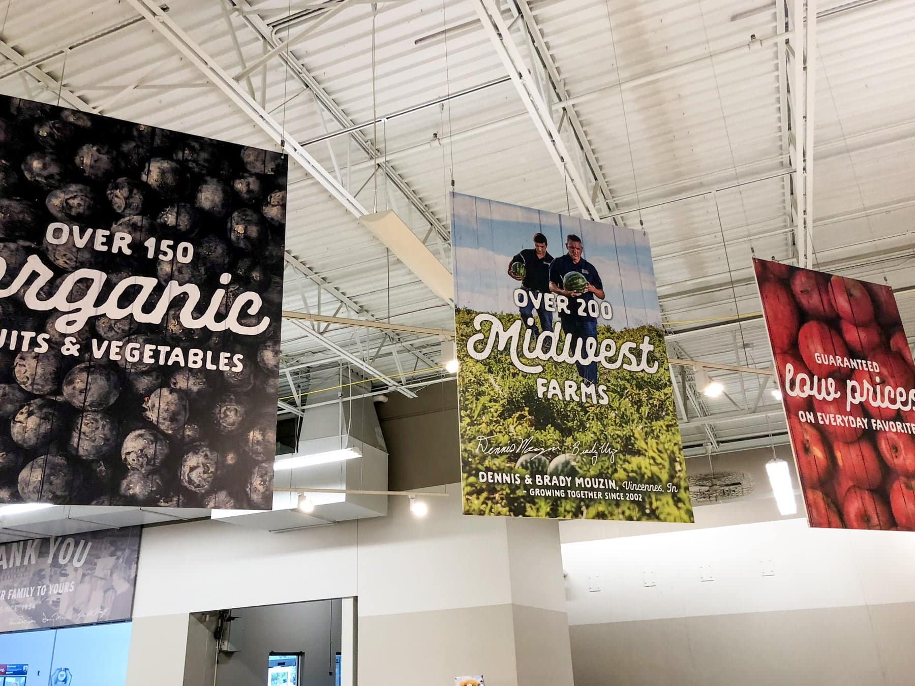 Produce signs from a Meijer store