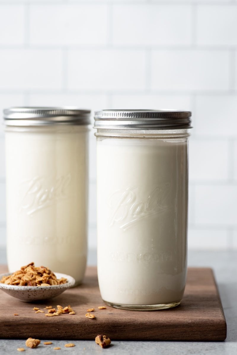 Homemade 24-hour yogurt in two glass jars