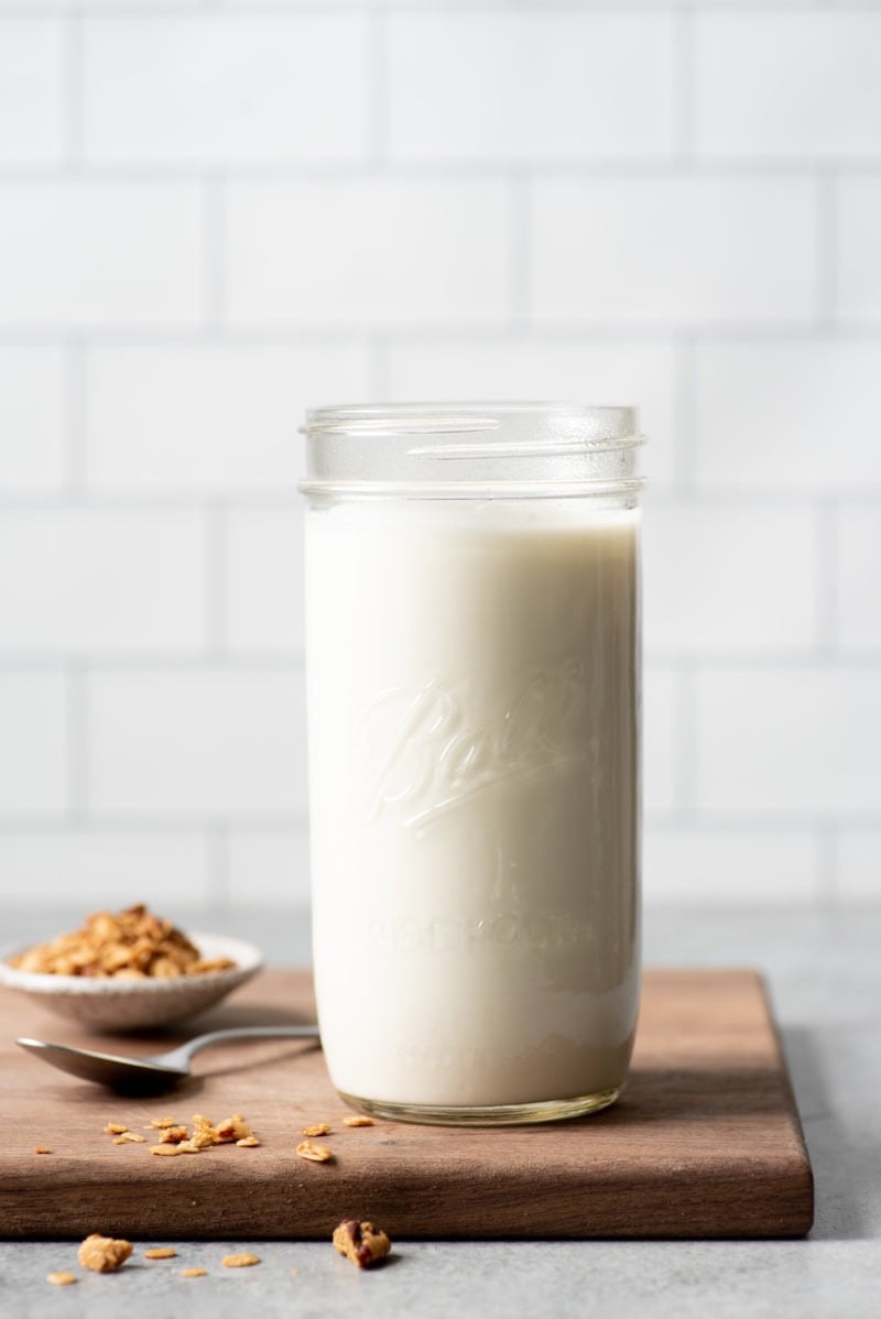 Homemade 24-hour yogurt in a glass jar