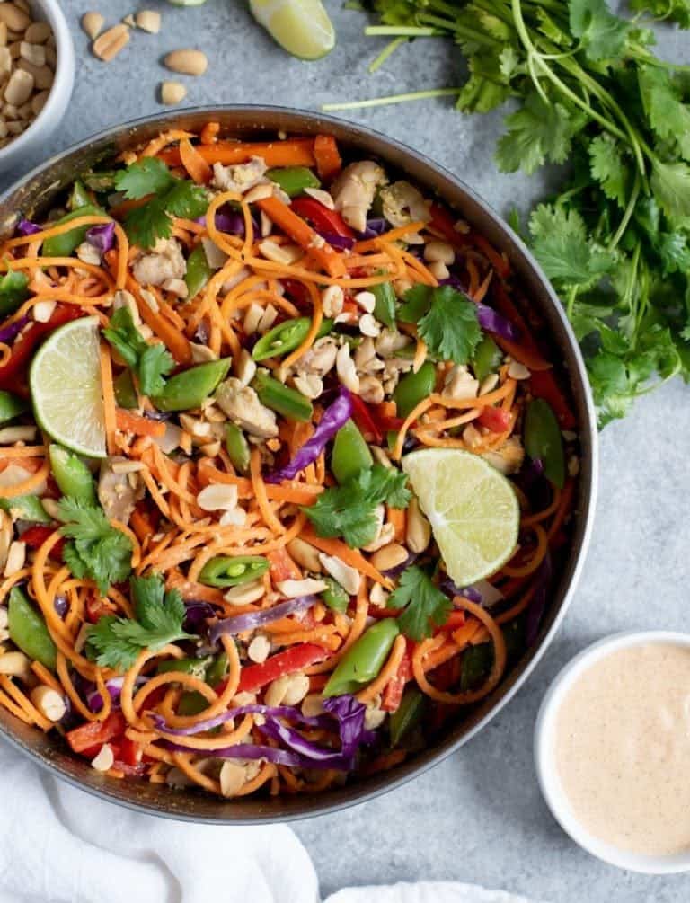 Meal Prep Chicken Pad Thai with Sweet Potato Noodles