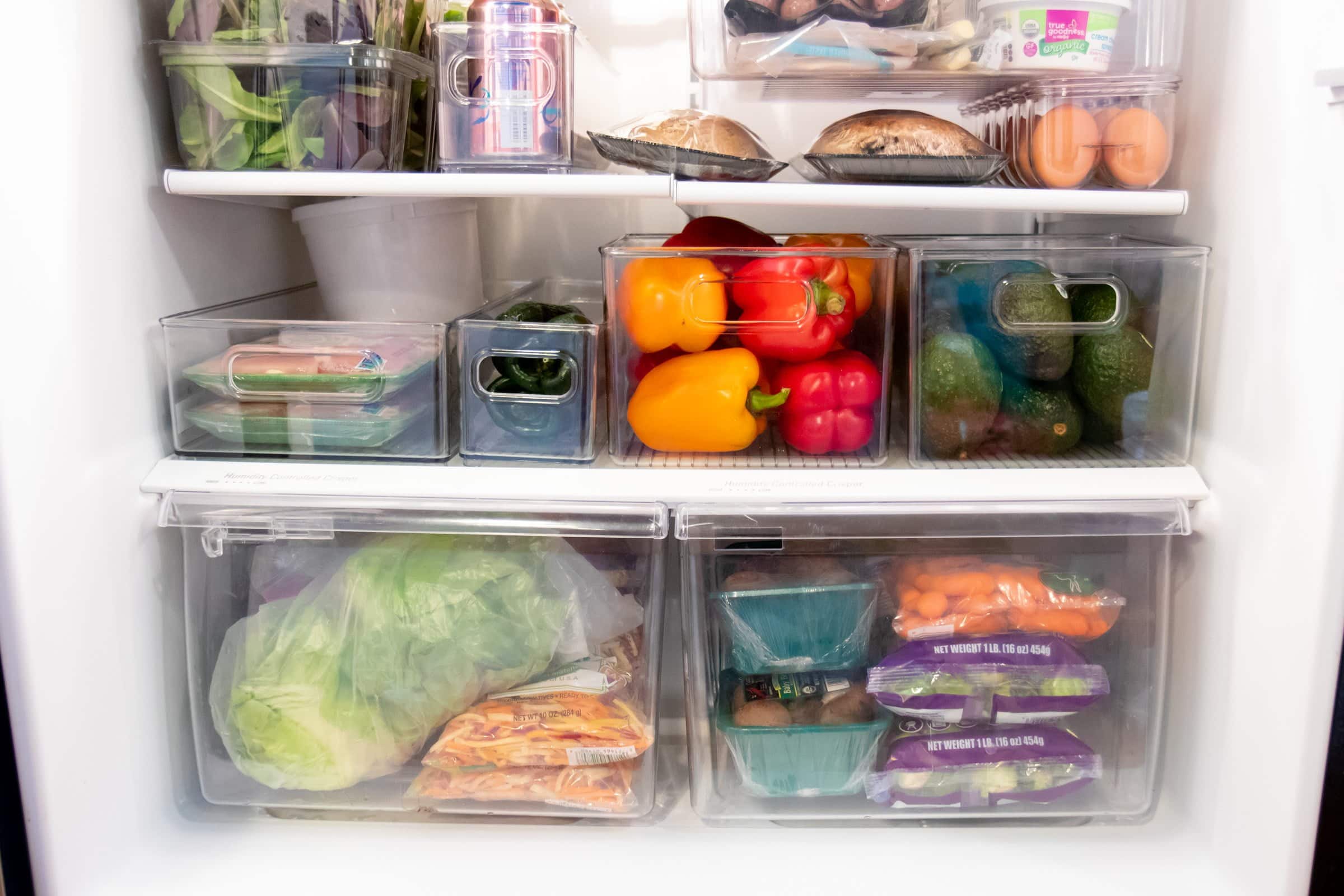 Close-up of crisper drawers filled with vegetables