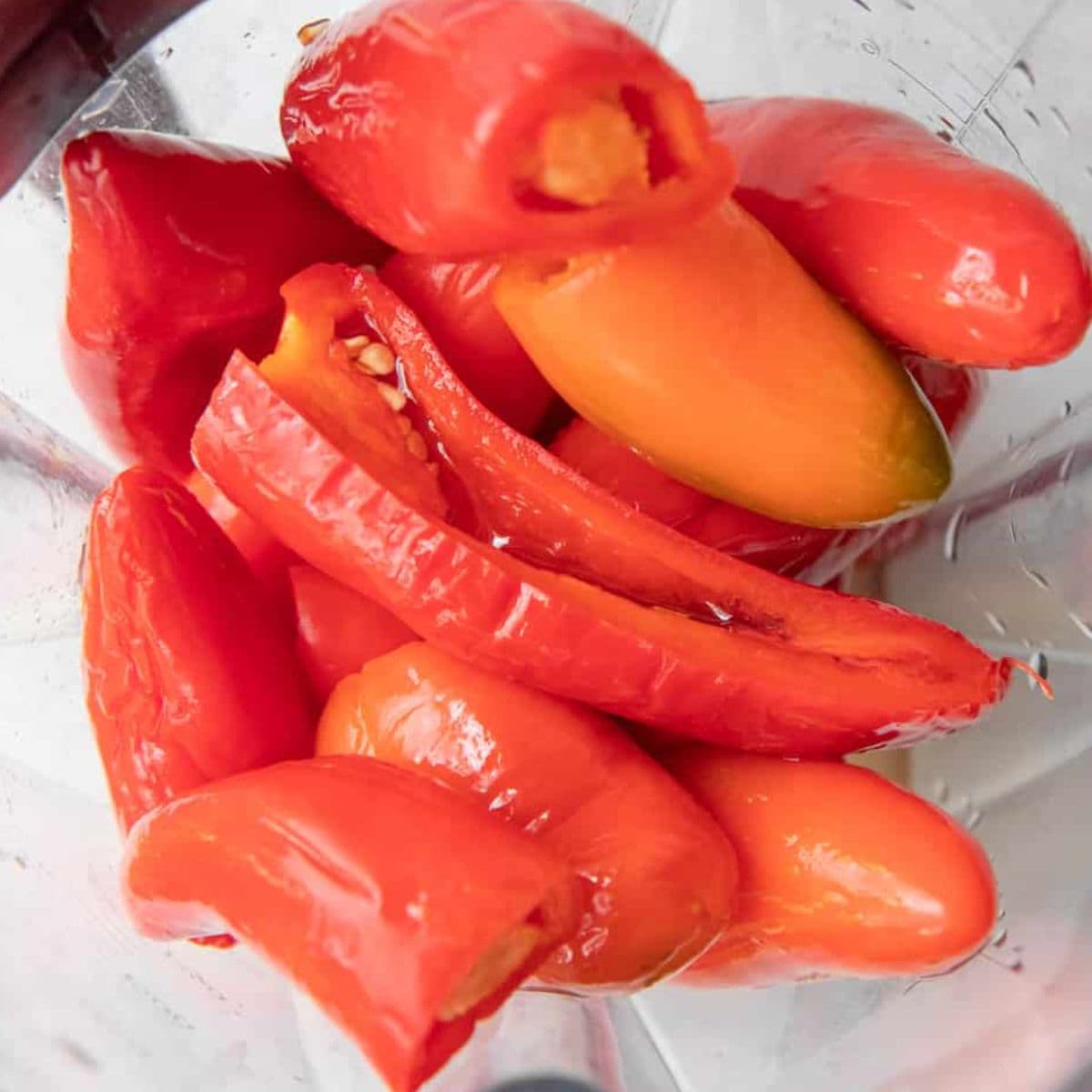 Fermented peppers inside a blender