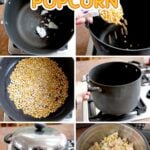 Step by step collage of how to make movie theater popcorn