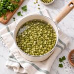 A pot of split peas on a kitchen counter