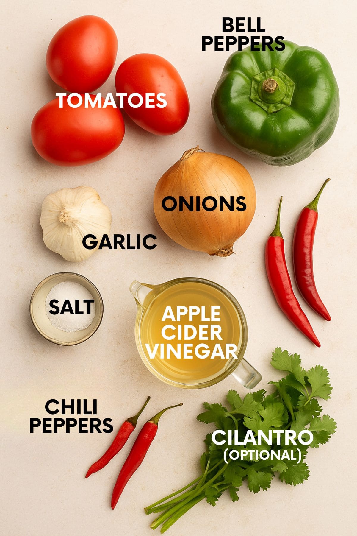 Ingredients for canning salsa on a white countertop
