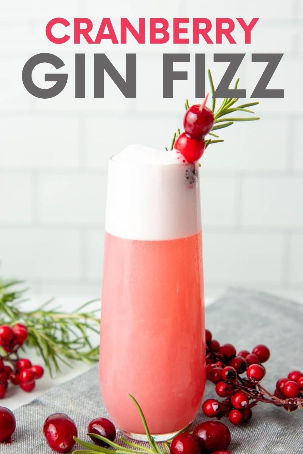 Holiday Cranberry Gin Fizz Cocktail Thanksgiving or Christmas Cocktail