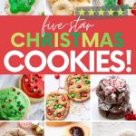 Collage of nine unique and traditional Christmas cookies. A text overlay reads, "Five-Star Christmas Cookies!"