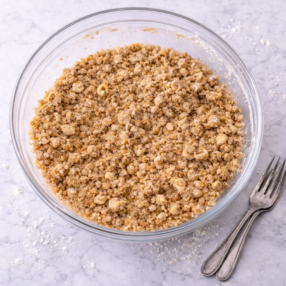 Streusel topping in bowl 