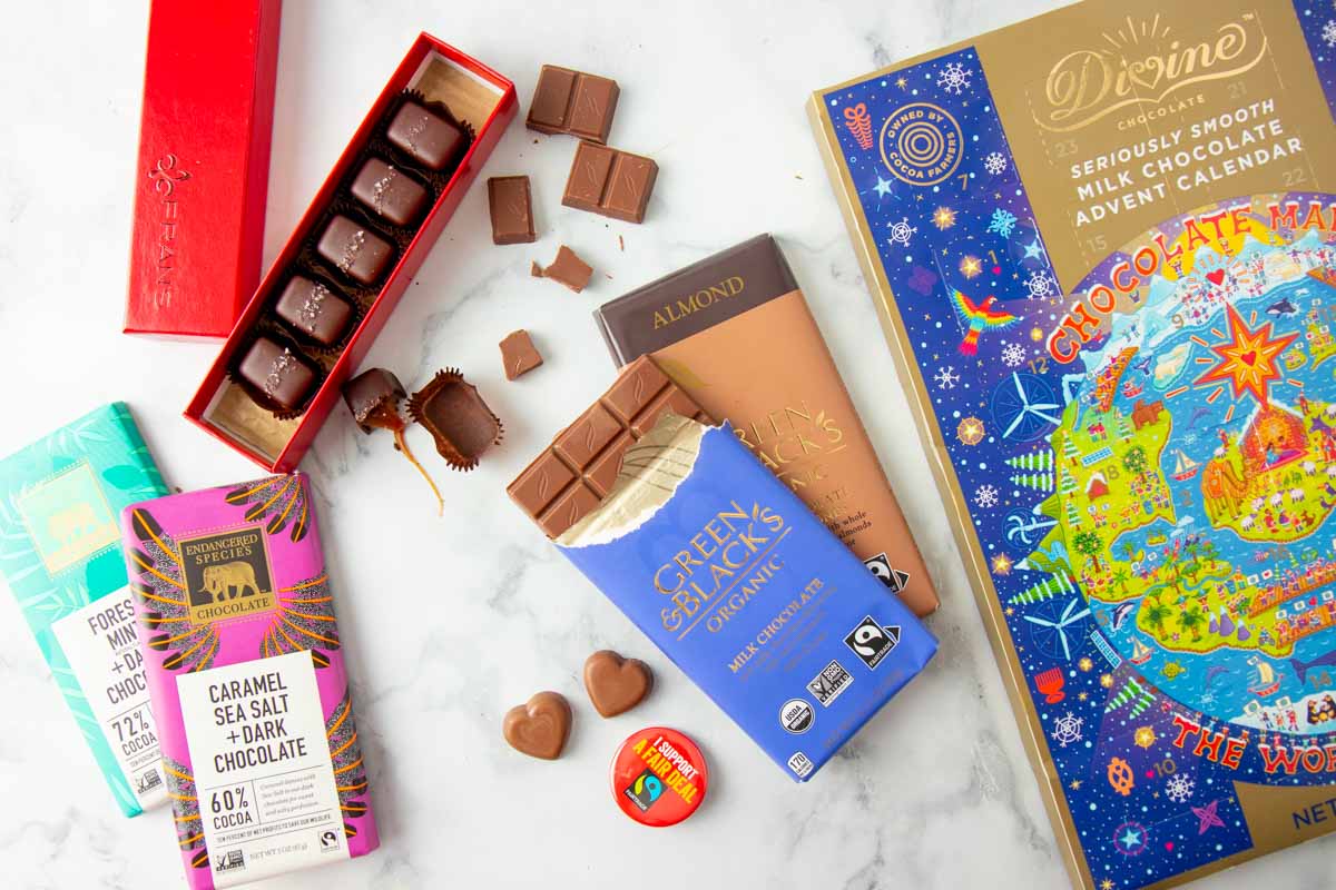 A collection of Fairtrade chocolates.