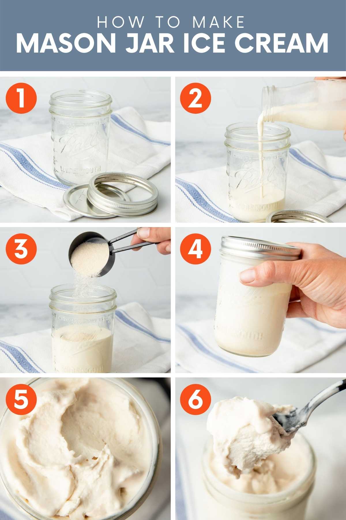 A split image shows step by step how to make mason jar ice cream