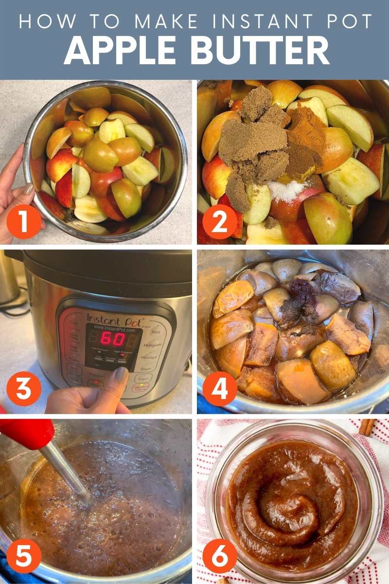 A collage of the steps to making apple butter