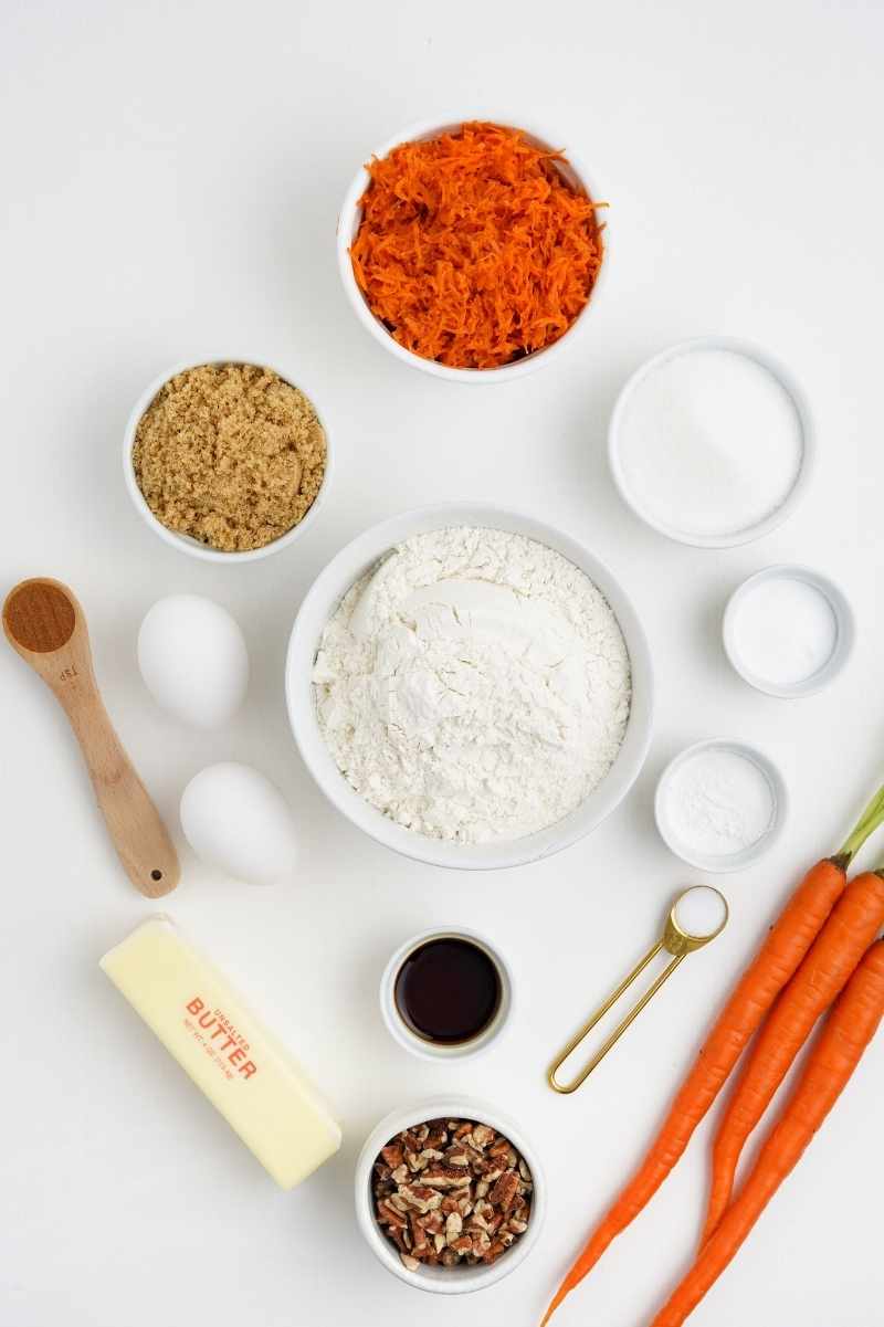 Top view of all ingredients necessary to make carrot cake cookies.
