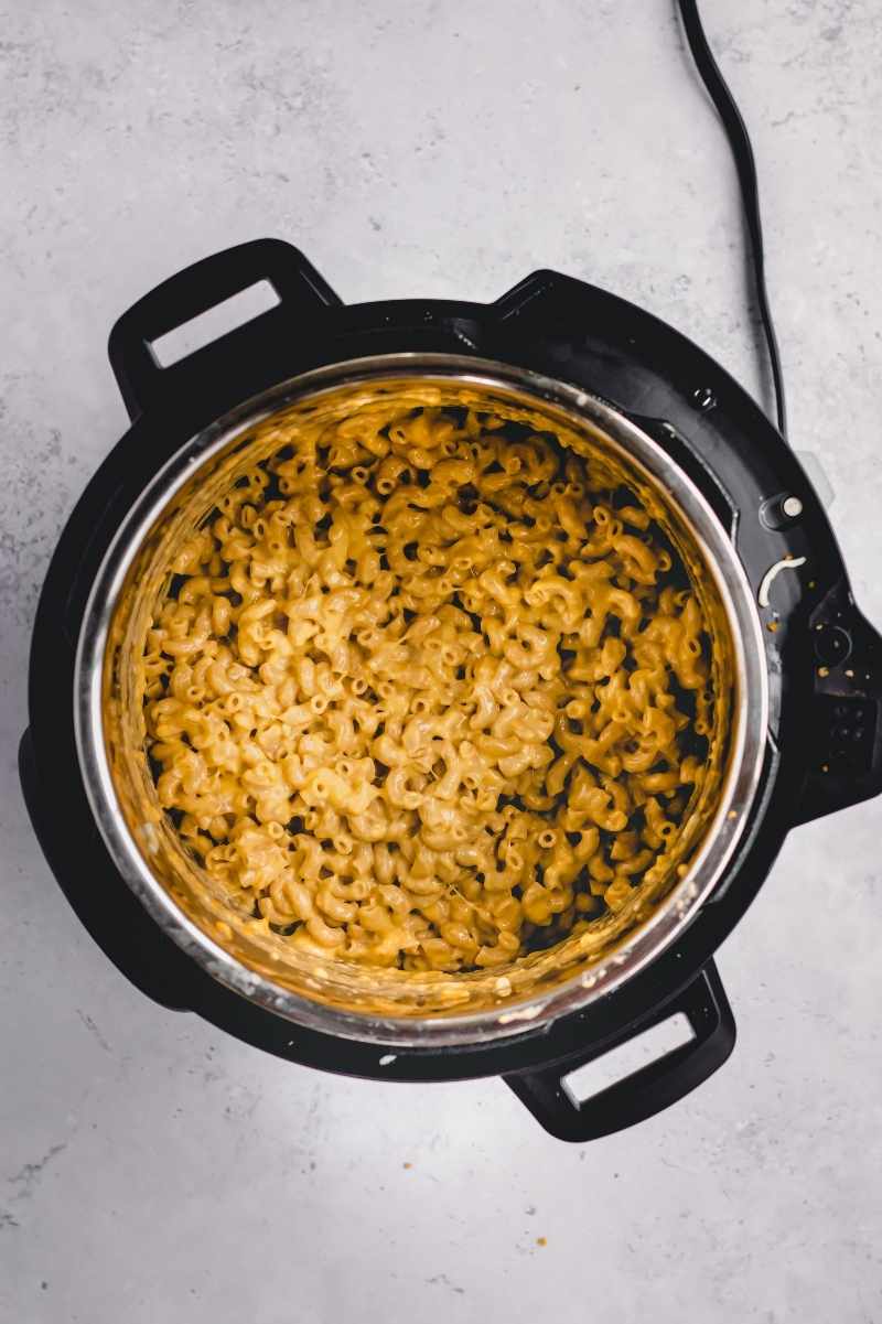 Overhead of finished instant pot mac still in the pot.