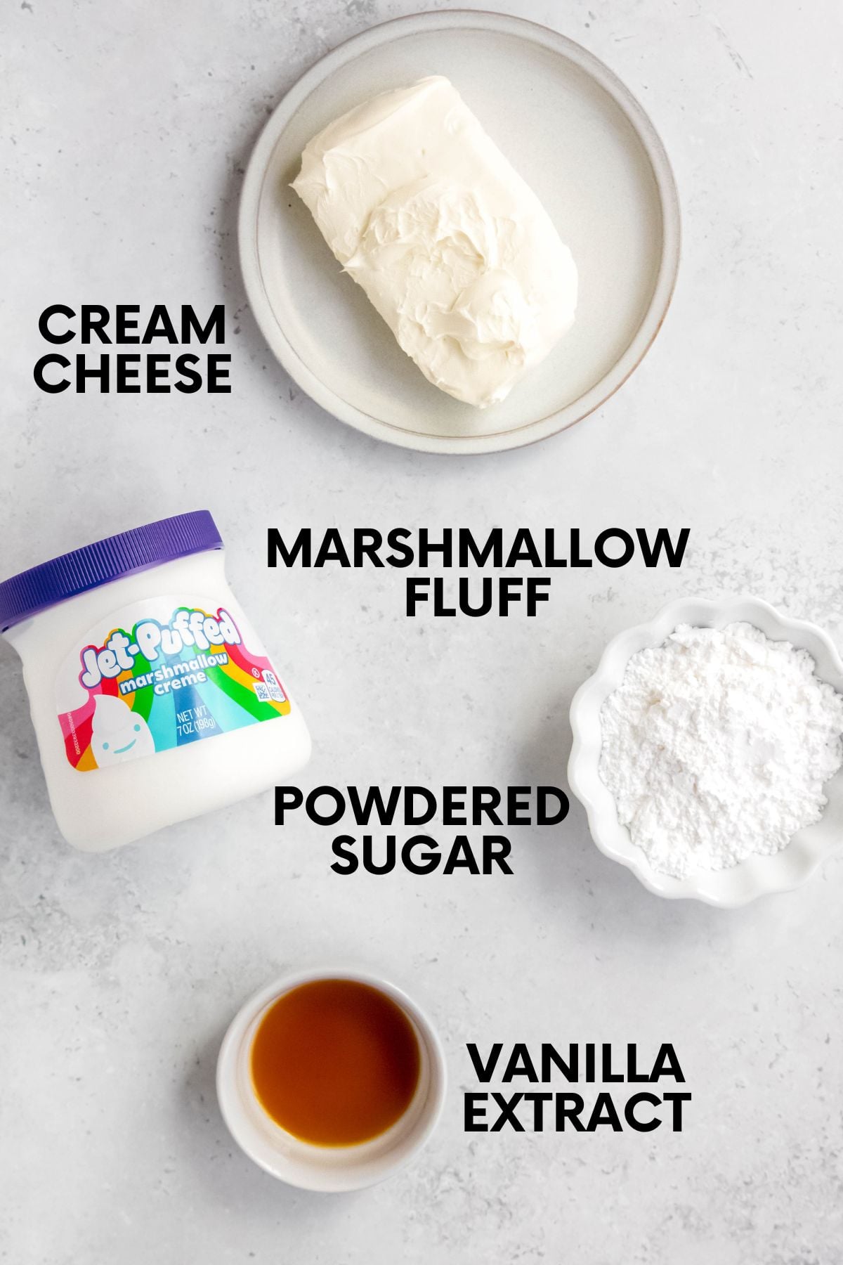 Ingredient for marshmallow fruit dip on countertop