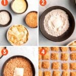 Collage of four simple steps to make baked toasted ravioli. A text overlay reads, "How to Bake Toasted Ravioli."