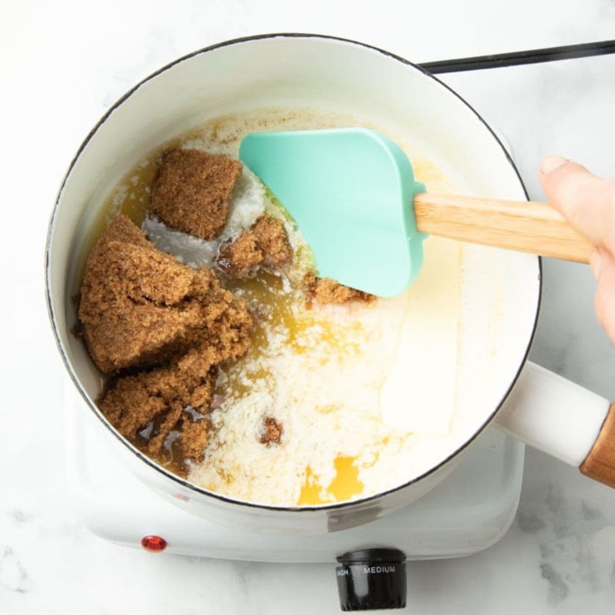 Caramel corn ingredients in pot