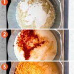 Collage of three simple steps to make beer cheese dip. A text overlay reads, "How to Make Beer Cheese Dip."