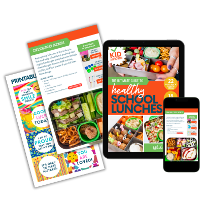 Mockup of the pages of the Ultimate Healthy School Lunches eBook