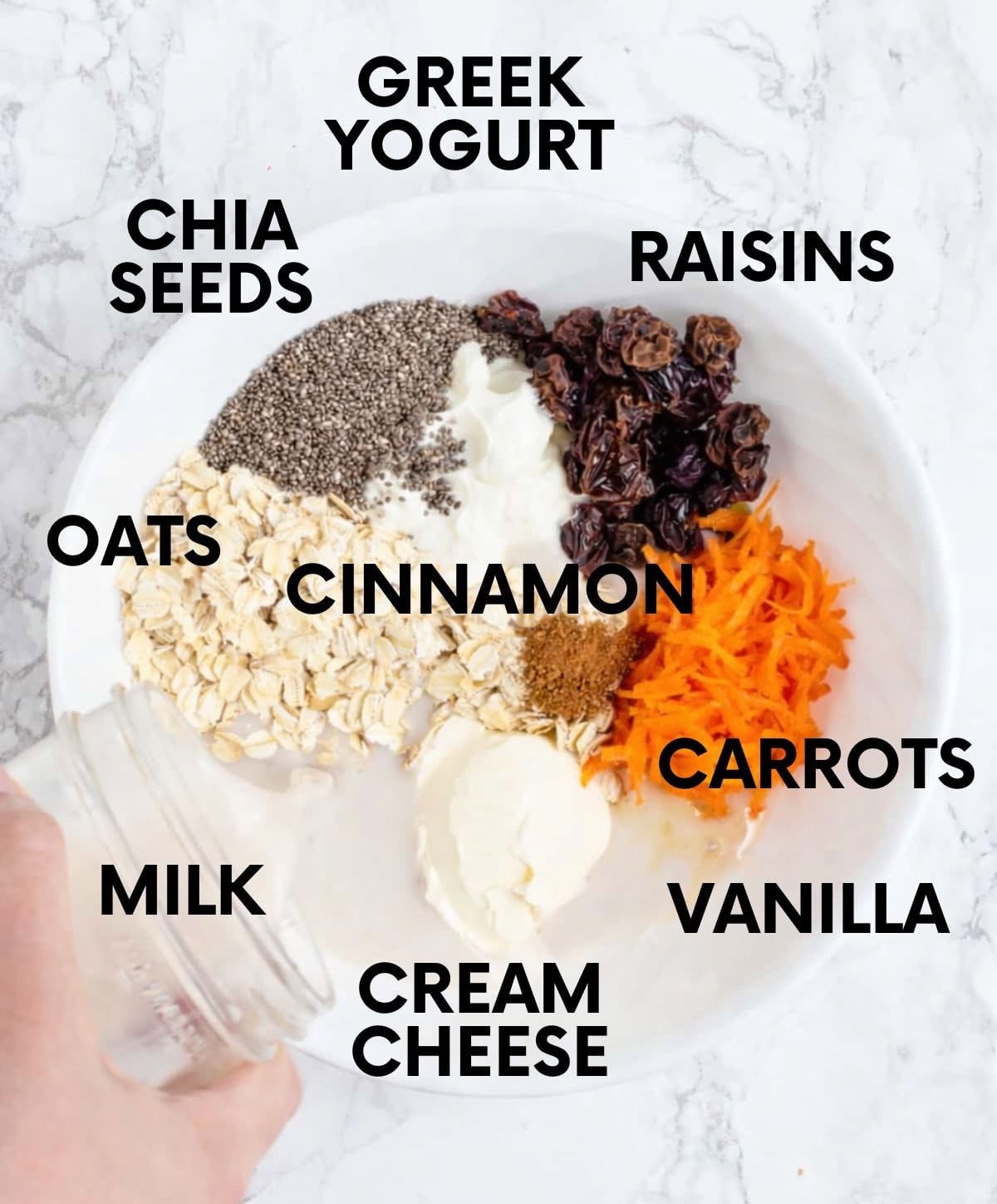 Carrot cake overnight oats ingredients in a bowl