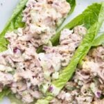 Close view of tuna lettuce boats served for an easy lunch or dinner.