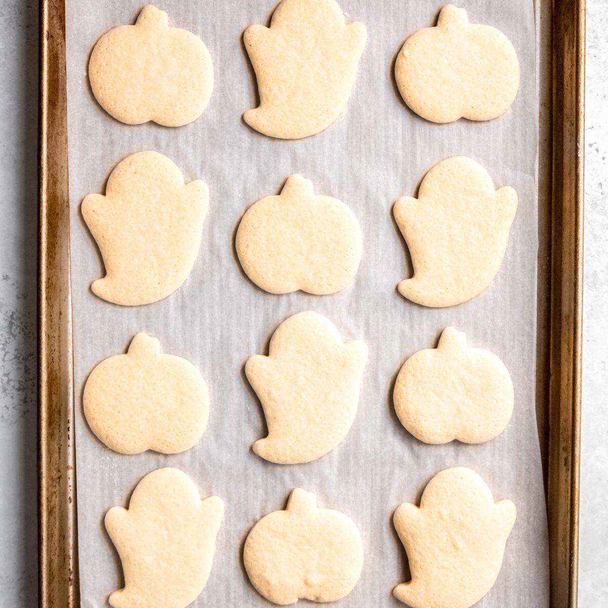 Baked Halloween cookies on a baking sheet