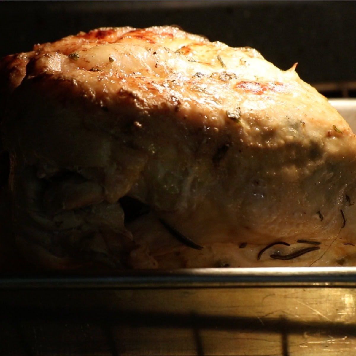 Instant Pot turkey breast gets finished under the broiler of an oven.