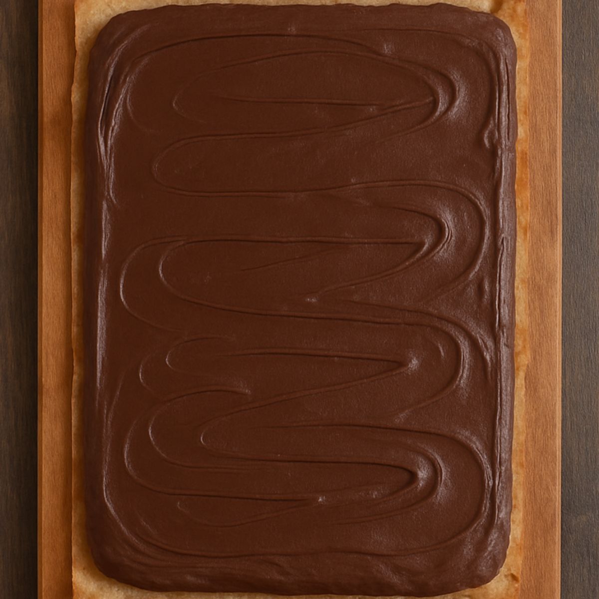Chocolate evenly swirled on top of brownies