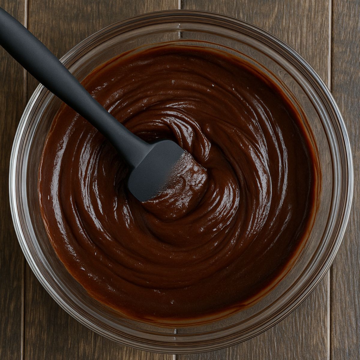 Rubber spatula in a bowl of melted chocolate