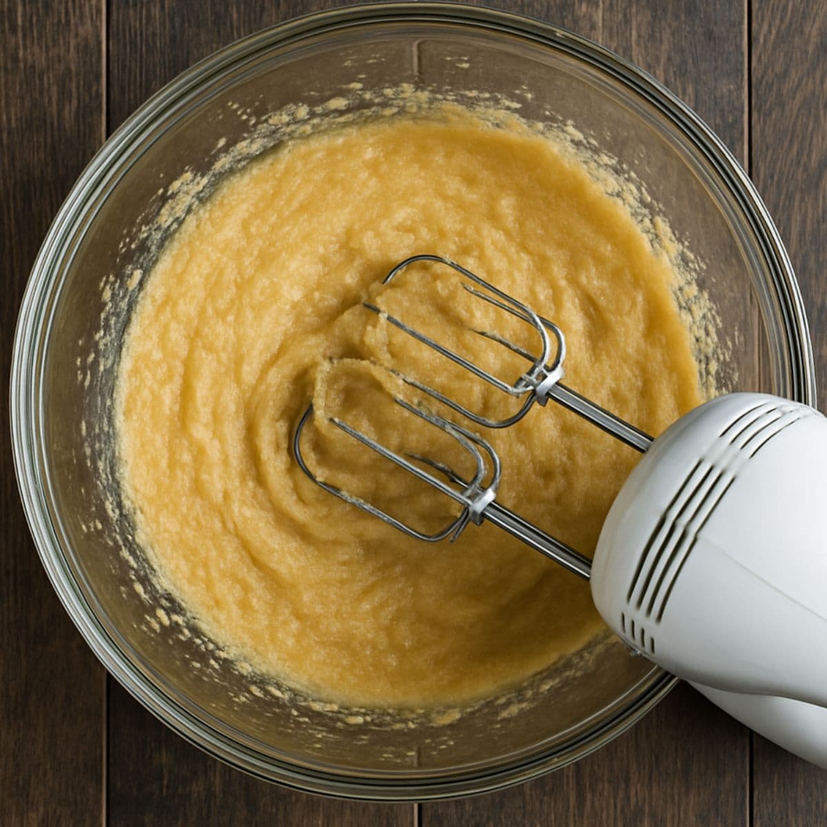 Beaters in a bowl of batter