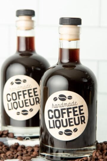 Two corked bottles of homemade kahlua.